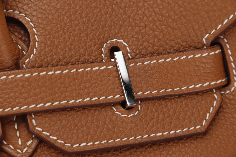HERMES BIRKIN 35 (STAMP O) GOLD CLEMENCE LEATHER SILVER HARDWARE, WITH KEYS, LOCK, RAINCOAT & DUST COVER