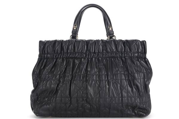 CHRISTIAN DIOR BLACK PLEATED 2 WAY USE TOTE, WITH STRAP, CARD & DUST COVER
