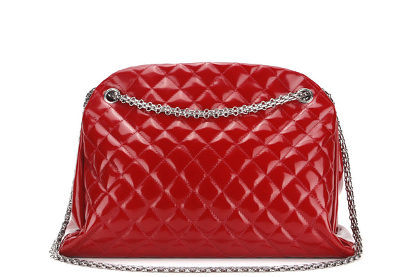 CHANEL MADEMOISELLE (1418xxxx) W 33CM, RED PATENT LEATHER SILVER HARDWARE, WITH CARD & DUST COVER