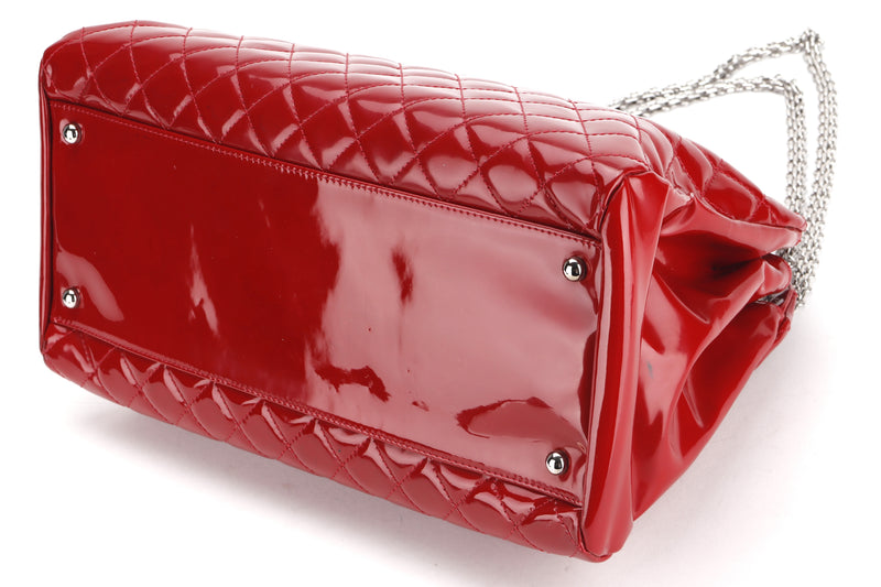 CHANEL MADEMOISELLE (1418xxxx) W 33CM, RED PATENT LEATHER SILVER HARDWARE, WITH CARD & DUST COVER