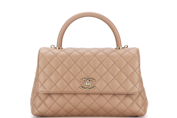 CHANEL COCO HANDLE (CL5Hxxxx) MEDIUM CAMEL COLOR CAVIAR LEATHER GOLD HARDWRE, WITH STRAP, DUST COVER & BOX