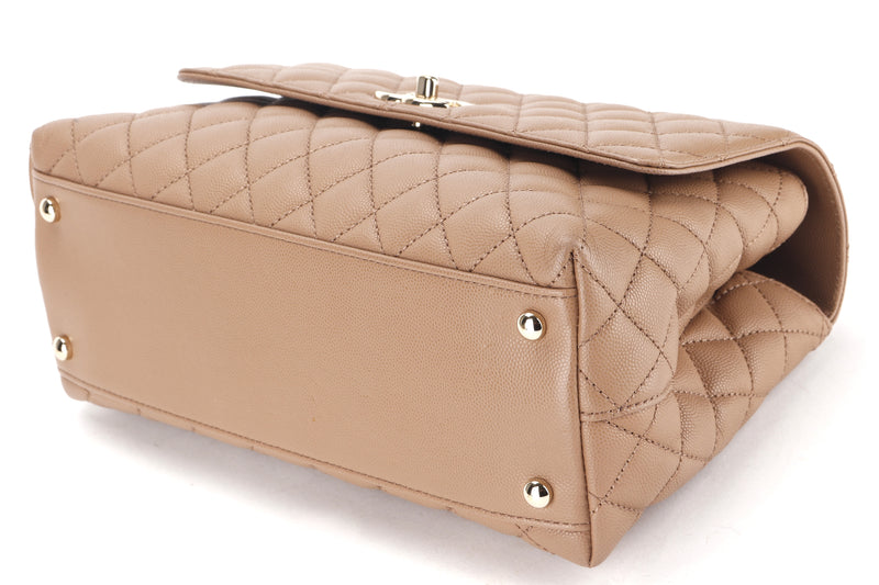 CHANEL COCO HANDLE (CL5Hxxxx) MEDIUM CAMEL COLOR CAVIAR LEATHER GOLD HARDWRE, WITH STRAP, DUST COVER & BOX
