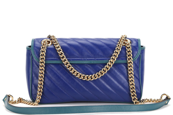 GUCCI 443497 520981 BLUE MARMONT GREEN TRIM GOLD HARDWARE, WITH DUST COVER