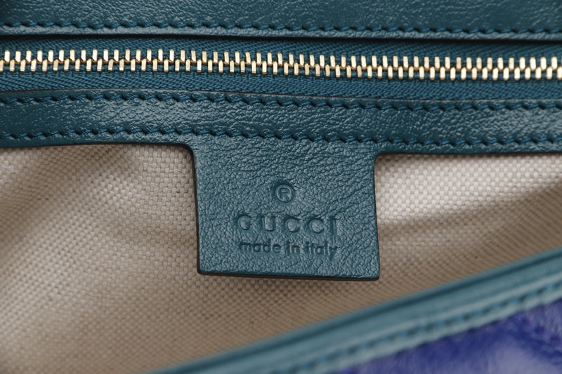 GUCCI 443497 520981 BLUE MARMONT GREEN TRIM GOLD HARDWARE, WITH DUST COVER
