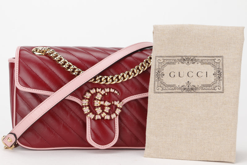 GUCCI 443497 525040 MAROON MARMONT PINK TRIM GOLD HARDWARE, WITH DUST COVER