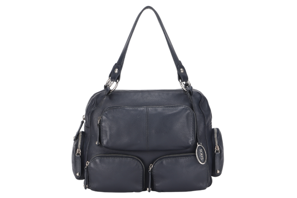 TODS T-BAG DARK BLUE FULL LEATHER WITH DUST COVER