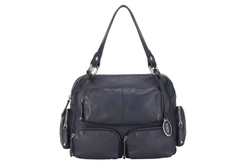 TODS T-BAG DARK BLUE FULL LEATHER WITH DUST COVER