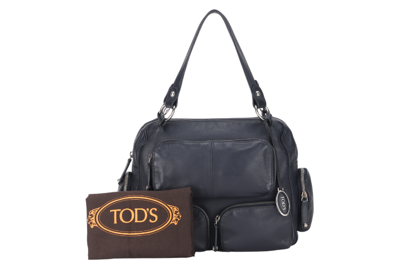 TODS T-BAG DARK BLUE FULL LEATHER WITH DUST COVER