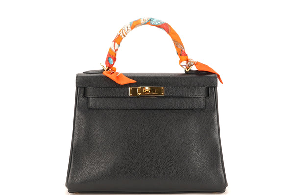 HERMES KELLY 28CM (STAMP J (2006)) BLACK BUFFALO LEATHER GOLD HARDWARE, WITH TWILLY, STRAP, KEYS, LOCK & DUST COVER
