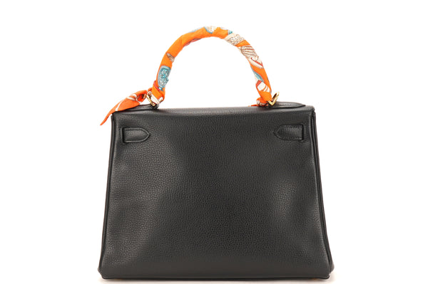 HERMES KELLY 28CM (STAMP J (2006)) BLACK BUFFALO LEATHER GOLD HARDWARE, WITH TWILLY, STRAP, KEYS, LOCK & DUST COVER
