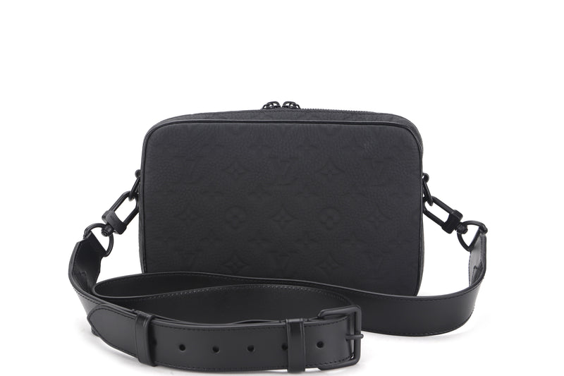 LOUIS VUITTON M23742 STEAMER MESSENGER BLACK TAURILLION MONOGRAM EMBOSSED LEATHER, WITH STRAP, DUST COVER & BOX