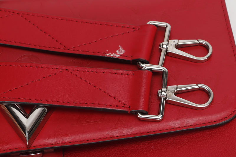 LOUIS VUITTON M51924 VERY ONE HANDLE BAG (AH1158) RED LEATHER SILVER HARDWARE, WITH STRAP & DUST COVER