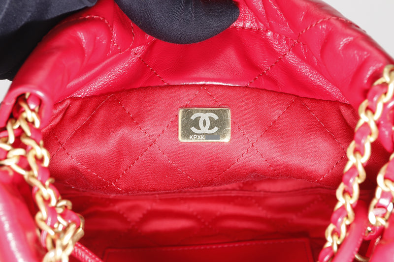 CHANEL 22 MINI (KPXKxxxx) RED CALF LEATHER GOLD HARDWARE, WITH DUST COVER