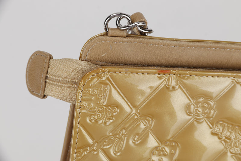 CHANEL EMBOSSED GOLD PATENT LUCKY SYMBOLS BAG (1335xxxx) SILVER HARDWARE, NO CARD, DUST COVER & BOX
