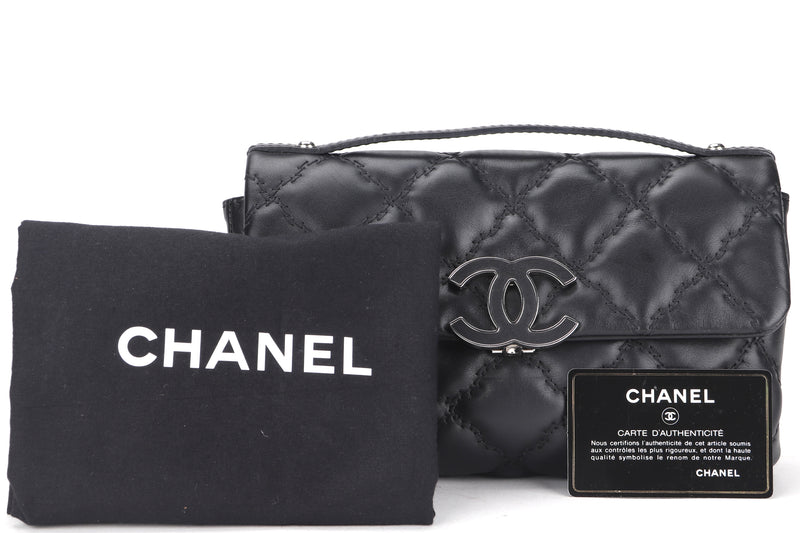 CHANEL WILD STITCH BLACK CALF LEATHER SMALL SHOULDER BAG (1893xxxx) SILVER HARDWARE, WITH CARD & DUST COVER