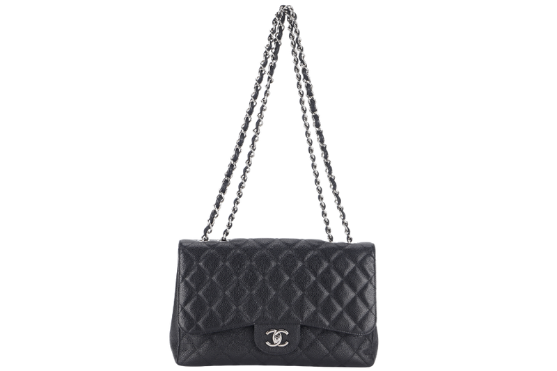 CHANEL CLASSIC JUMBO (1317xxxx ) BLACK CAVIAR SILVER HARDWARE WITH CARD AND DUST COVER