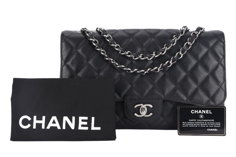 CHANEL CLASSIC JUMBO (1317xxxx ) BLACK CAVIAR SILVER HARDWARE WITH CARD AND DUST COVER