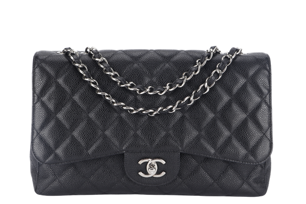 CHANEL CLASSIC JUMBO (1317xxxx ) BLACK CAVIAR SILVER HARDWARE WITH CARD AND DUST COVER