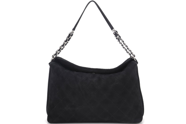 CHANEL FRENCH RIVIERA BAG (1598xxxx) BLACK QUILTED SUEDE SILVER HARDWARE, WITH CARD & DUST COVER