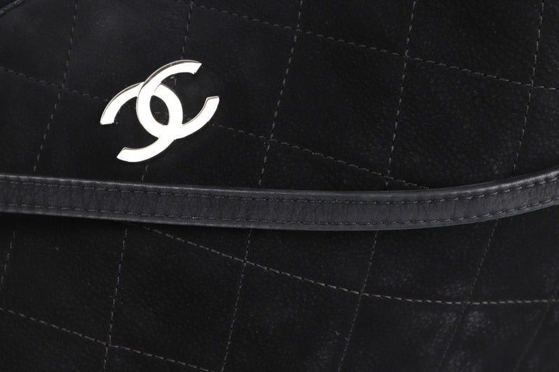 CHANEL FRENCH RIVIERA BAG (1598xxxx) BLACK QUILTED SUEDE SILVER HARDWARE, WITH CARD & DUST COVER