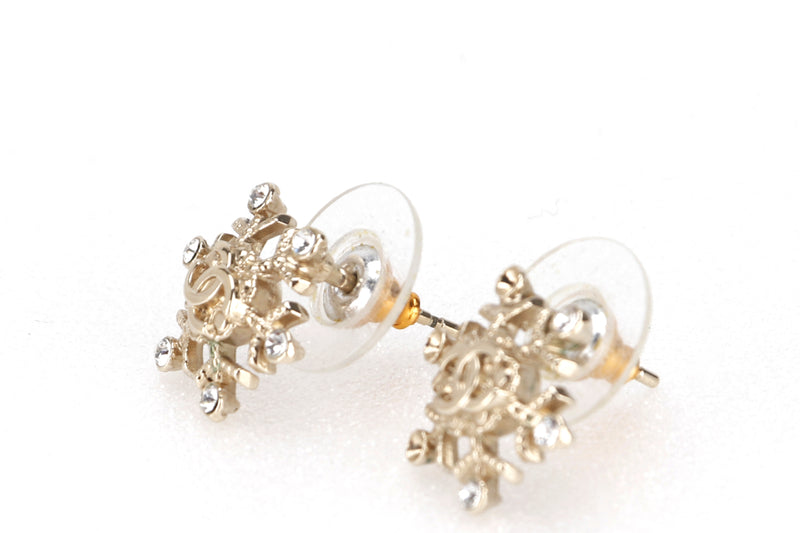 CHANEL CRYSTAL SNOWFLAKE CC GOLD HARDWARE EARRING (SOME MISSING STONES), WITH BOX