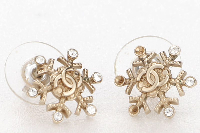 CHANEL CRYSTAL SNOWFLAKE CC GOLD HARDWARE EARRING (SOME MISSING STONES), WITH BOX