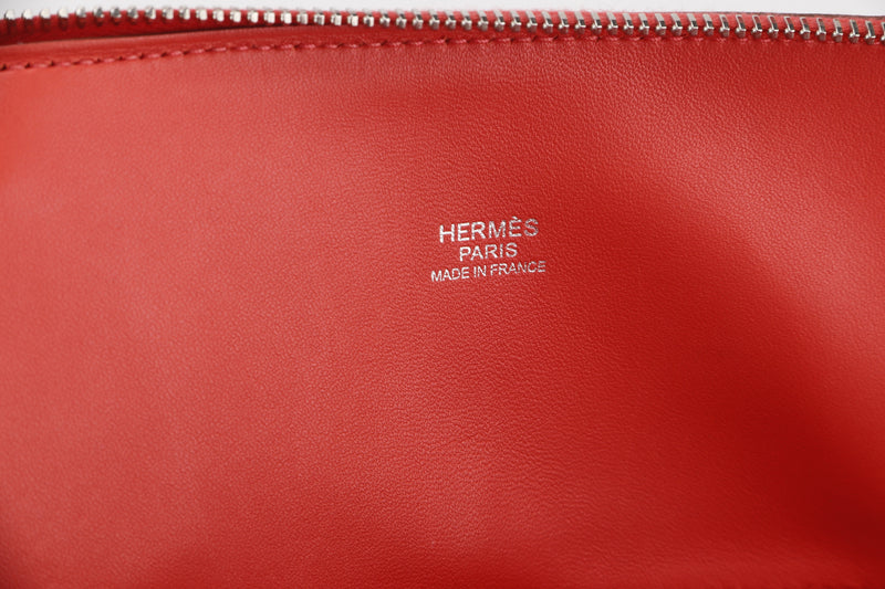 HERMES BOLIDE 31 [STAMP X (2016)] ROSE JAIPUR CLEMENCE LEATHER SILVER HARDWARE, WITH STRAP, KEYS, LOCK & DUST COVER