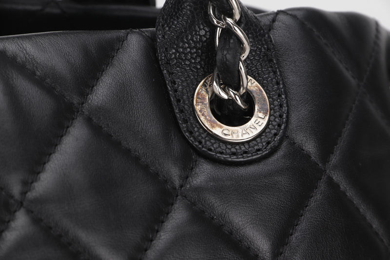 CHANEL 2 WAY USE CALF LEATHER WITH CAVIAR TRIM BLACK SHOULDER TOTE (1926xxxx) SILVER HARDWARE, W36CM, WITH CARD, NO DUST COVER