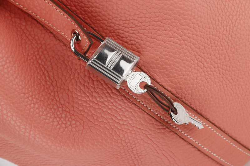 HERMES PICOTIN 26CM (STAMP Q) CREVETTE COLOR CLEMENCE LEATHER SILVER HARDWAR, WITH LOCK, KEYS & DUST COVER