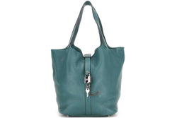 HEMES PICOTON 26 (STAMP Q) MALACHITE COLOR CLEMENCE SILVER HARDWARE, WITH KEYS, LOCK & DUST COVER