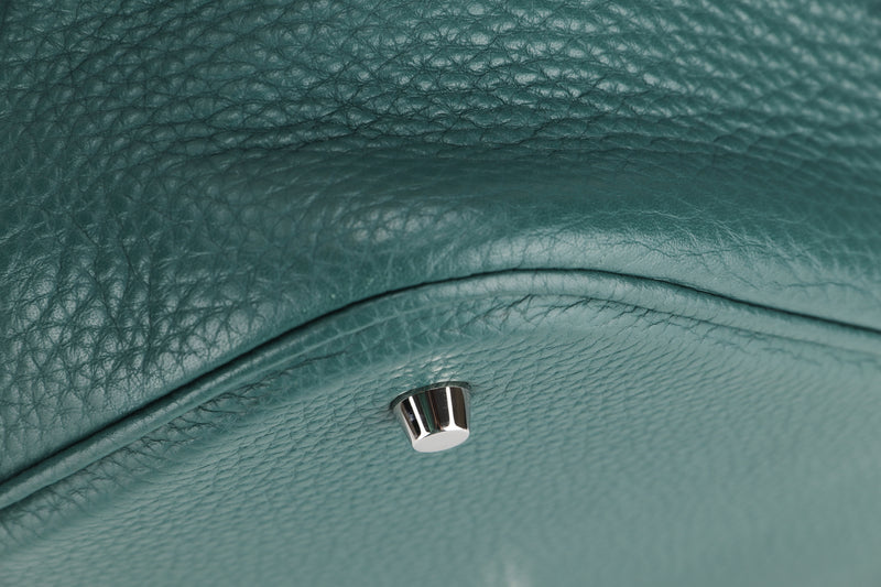 HEMES PICOTON 26 (STAMP Q) MALACHITE COLOR CLEMENCE SILVER HARDWARE, WITH KEYS, LOCK & DUST COVER