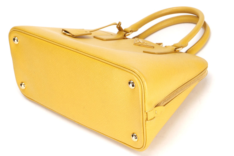 PRADA BL0837 PROMANADE BAG MEDIUM YELLOW SAFFIANO LEATHER GOLD HARDWARE, WITH CARD & DUST COVER, NO STRAP