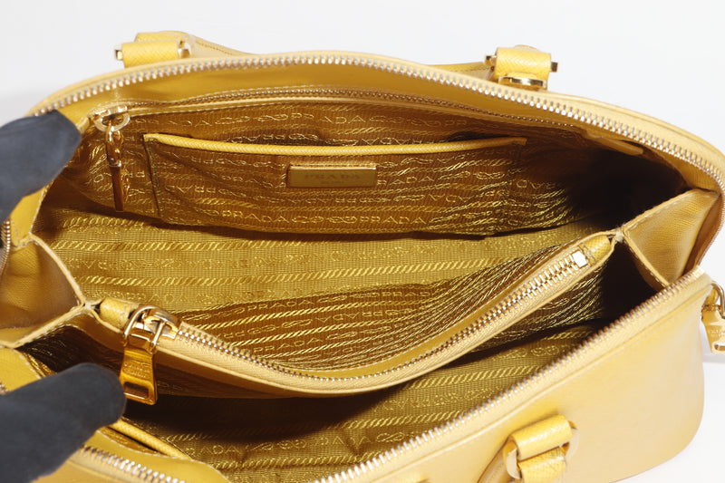 PRADA BL0837 PROMANADE BAG MEDIUM YELLOW SAFFIANO LEATHER GOLD HARDWARE, WITH CARD & DUST COVER, NO STRAP