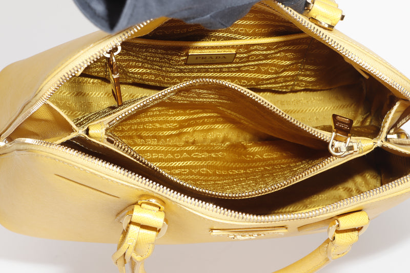 PRADA BL0837 PROMANADE BAG MEDIUM YELLOW SAFFIANO LEATHER GOLD HARDWARE, WITH CARD & DUST COVER, NO STRAP