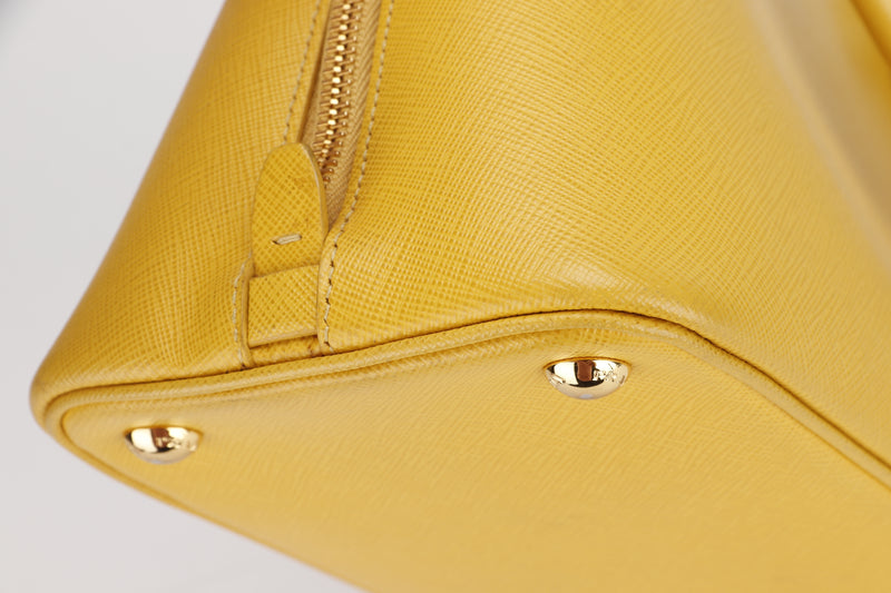 PRADA BL0837 PROMANADE BAG MEDIUM YELLOW SAFFIANO LEATHER GOLD HARDWARE, WITH CARD & DUST COVER, NO STRAP