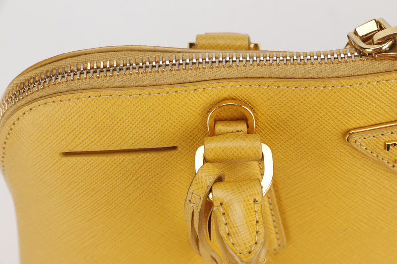 PRADA BL0837 PROMANADE BAG MEDIUM YELLOW SAFFIANO LEATHER GOLD HARDWARE, WITH CARD & DUST COVER, NO STRAP