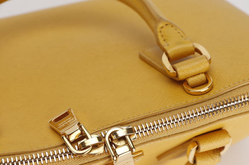 PRADA BL0837 PROMANADE BAG MEDIUM YELLOW SAFFIANO LEATHER GOLD HARDWARE, WITH CARD & DUST COVER, NO STRAP