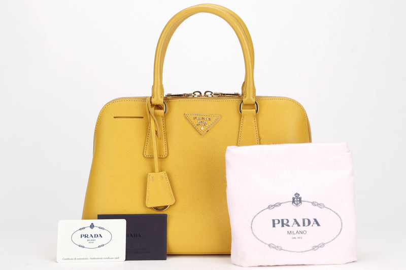 PRADA BL0837 PROMANADE BAG MEDIUM YELLOW SAFFIANO LEATHER GOLD HARDWARE, WITH CARD & DUST COVER, NO STRAP