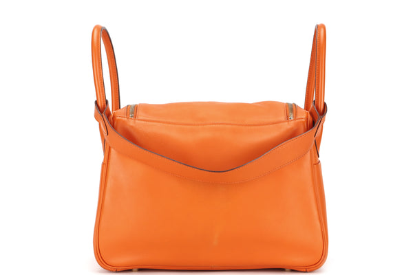 HERMES LINDY 30 (STAMP K SQUARE) ORANGE SWIFT LEATHER GOLD HARDWARE, WITH DUST COVER &amp; BOX