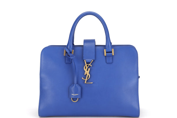 YVES SAINT LAURENT Y CABAS BLUE LEATHER GOLD HARDWARE, WITH STRAP & DUST COVER