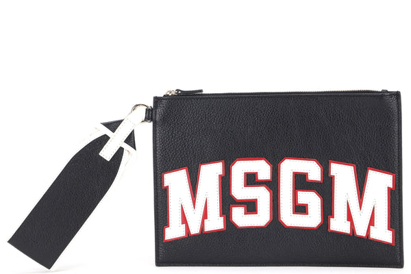 MSGM WHITE INITIALS ZIPPY CLUTCH, WITH DUSTC OVER