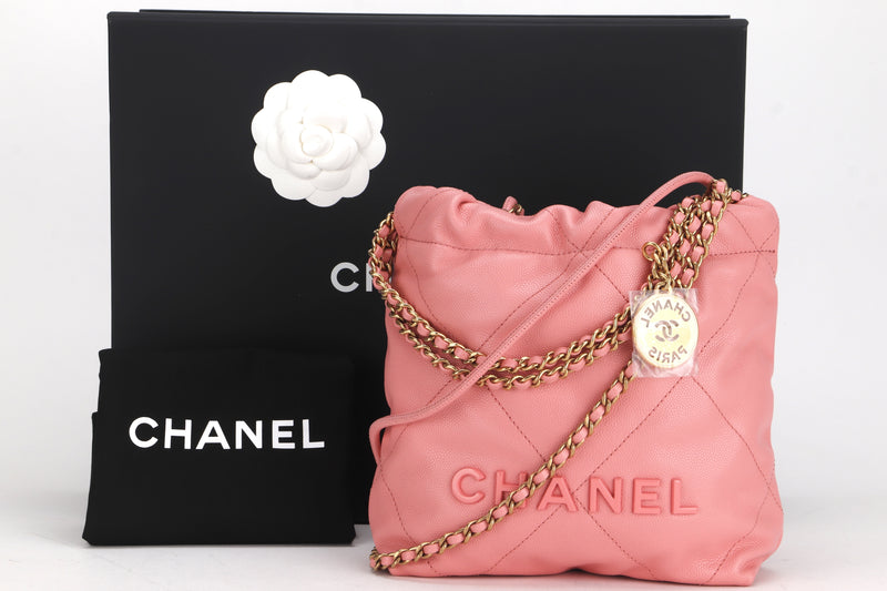 CHANEL 22 MINI (N89Pxxxx) SOFT PINK CAVIAR LEATHER GOLD HARDWARE, WITH DUST COVER & BOX