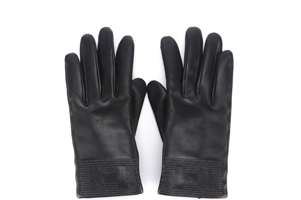 HERMES BLACK LEATHER GLOVE, SIZE 7.5, WITH BOX