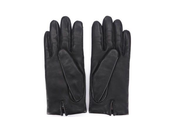 HERMES BLACK LEATHER GLOVE, SIZE 7.5, WITH BOX