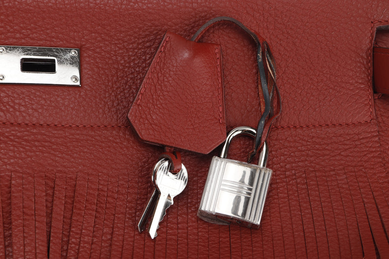 HERMES SHOULDER KELLY FRINGE (STAMP M) CLEMENCE LEATHER SILVER HARDWARE, WITH KEYS, LOCK & DUST COVER