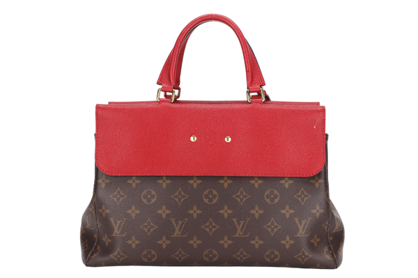 LOUIS VUITTON VENUS HANDBAG (M41738)RED LEATHER & MONOGRAM CANVAS GOLD HARDWARE, WITH STRAP, KEYS, LOCK & DUST COVER