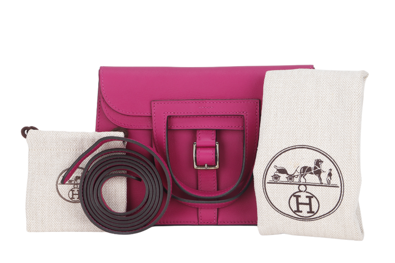 HERMES MINI HALZAN (STAMP A) ROSE POURPRE SWIFT LEATHER WITH STRAP & DUST COVER
