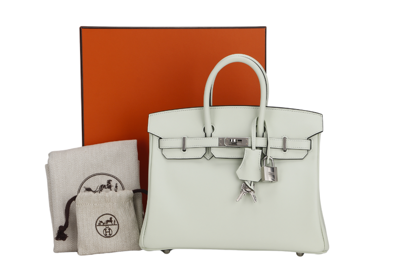 HERMES BIRKIN 25 (STAMP B) VERT FIZZ SWIFT LEATHER SILVER HARDWARE WITH KEYS&LOCK, DUST COVER & BOX