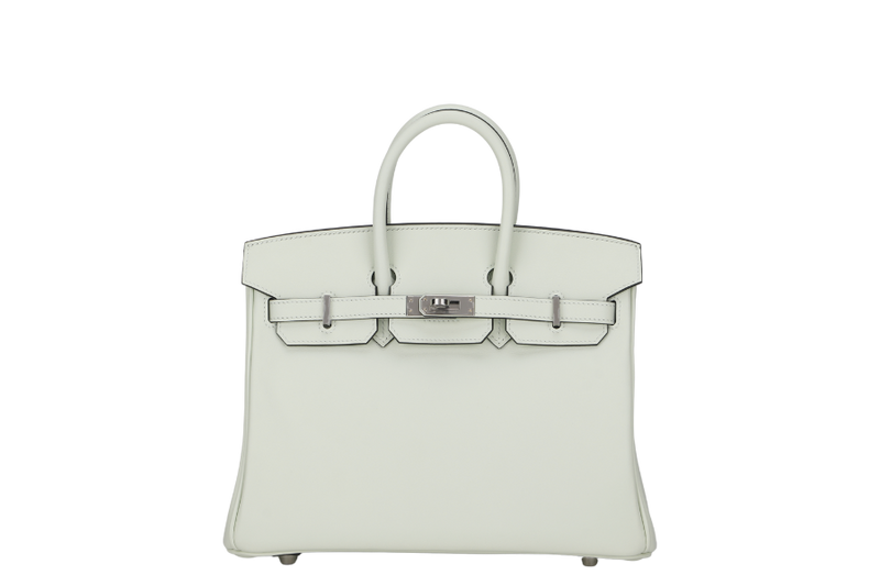 HERMES BIRKIN 25 (STAMP B) VERT FIZZ SWIFT LEATHER SILVER HARDWARE WITH KEYS&LOCK, DUST COVER & BOX