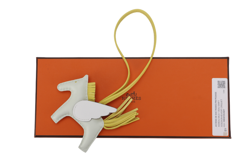 HERMES PEGASE RODEO PM VERT FIZZ, WHITE, YELLOW, WITH BOX